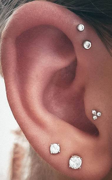 Beautiful Large White Double Diamond Lobe Dazzling Double Forward Helix Cute Tragus Ear Piercing Inspiration For Women