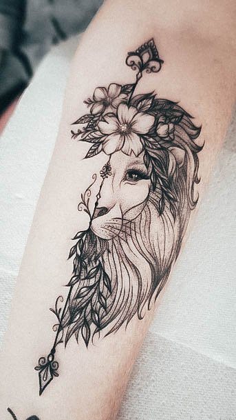 Beautiful Leo Tattoo Design Ideas For Women Arrow Lion Leg