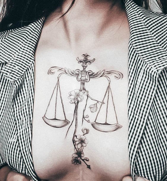 Beautiful Libra Tattoo Design Ideas For Women Chest