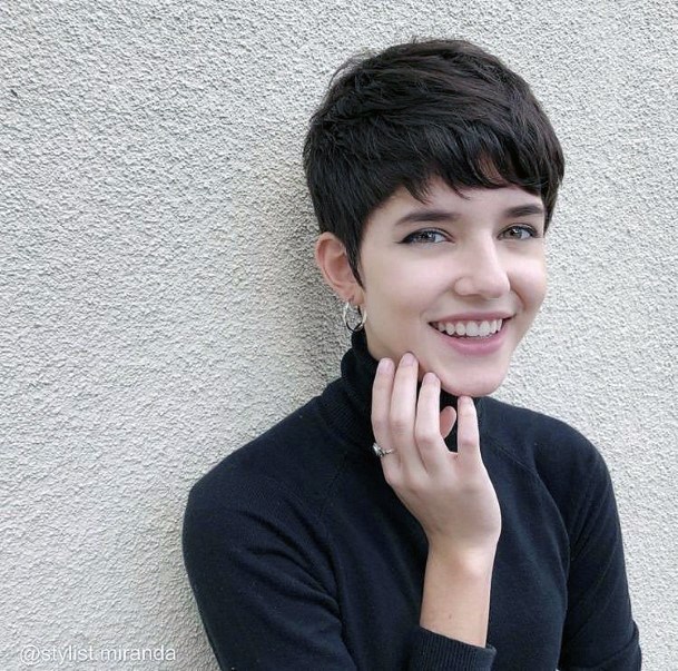 Beautiful Long Layered Black Bang Pixie Cut Womens Hairstyle Idea