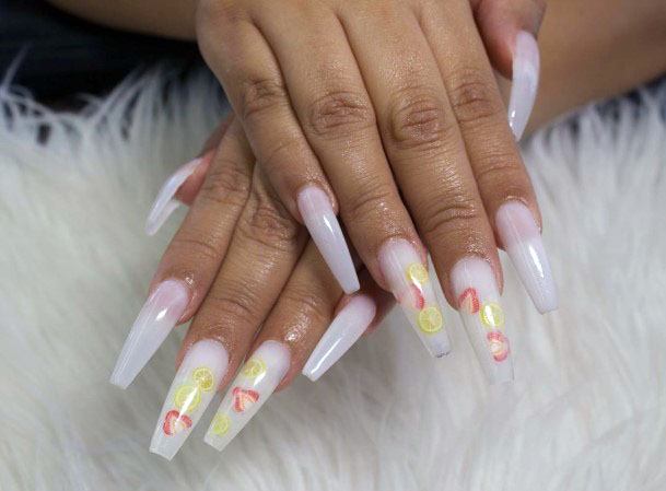 Beautiful Long Strawberry Banana Nail Design For Women