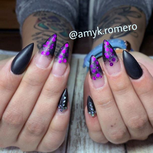 Beautiful Lonh Mountain Tip Black Purple And Clear Nail Design Jewels Polka Dot Nails For Ladies