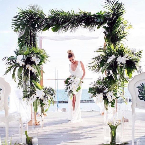 Beautiful Ocean View Tropical Greenery Arch Wedding Inspiration