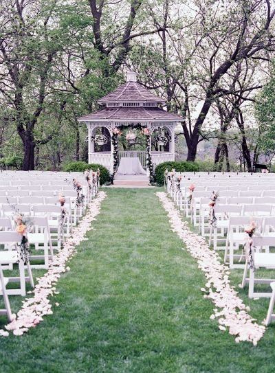 Beautiful Outdoor Greenery White Flower Aisle Stunning Gazebo Wedding Inspiration