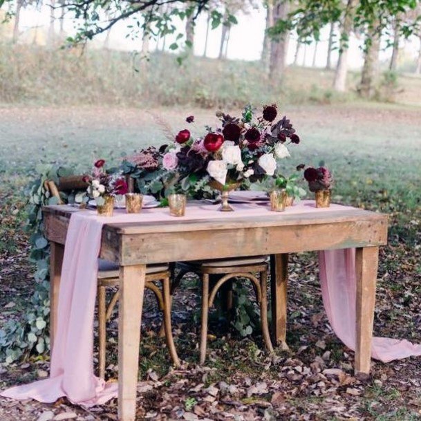 Beautiful Outdoor White Red Burgandy Flower Bouquet Centerpiece Wedding Ideas