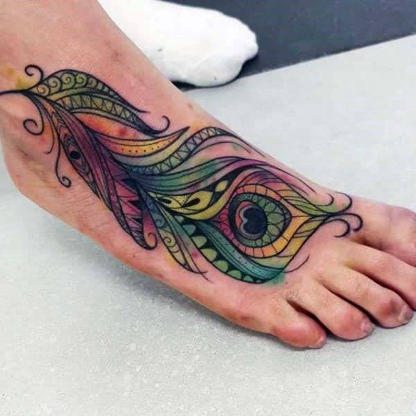 Beautiful Peacock Feather Tattoo Womens Foot