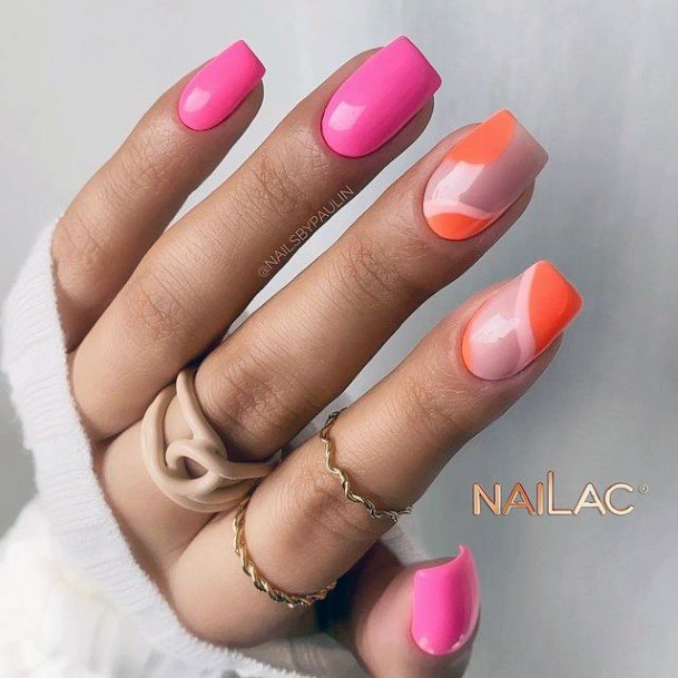 Beautiful Pink And Orange Nail Design Ideas For Women