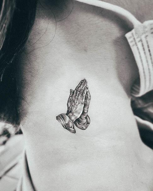 Beautiful Praying Hands Tattoo Design Ideas For Women Neck Side