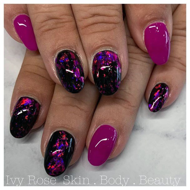 Beautiful Purple Black And Pink Water Color Design Ideas For Ladies Nails