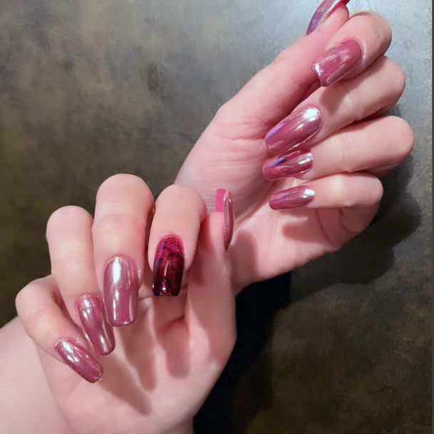 Beautiful Red Mirror Nail Design For Ladies