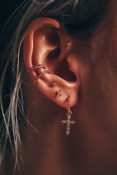 Beautiful Religious Cross Multi Lobe Double Conch Cute Daith Ear Piercing Ideas For Women