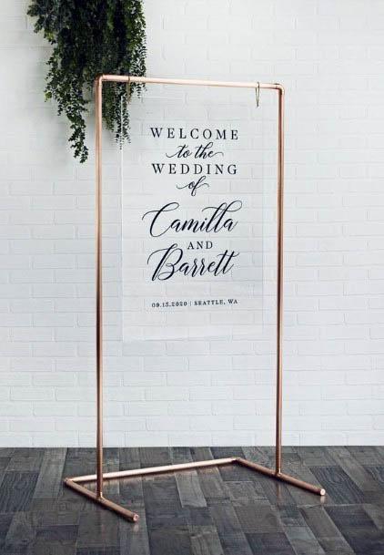 Beautiful Rose Gold Frame Glass Wedding Welcome Sign Decor Inspiration