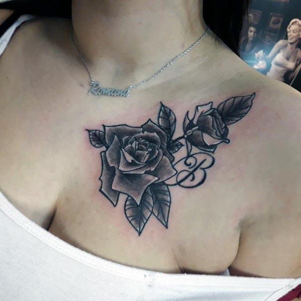 Beautiful Rose Tattoo Womens Chest
