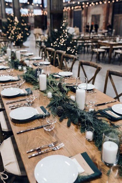 Beautiful Rustic Greenery Table Inspiration Decorations Wedding Reception Seating Winter