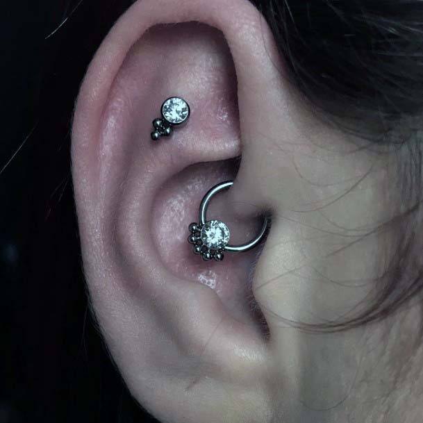 Beautiful Silver Hoop Diamond Ear Body Piercing Ideas For Women