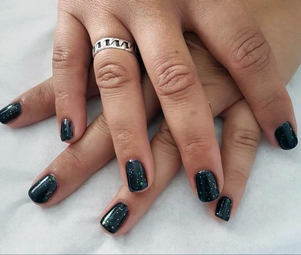 Beautiful Simple Black Sparkly Nails For Women