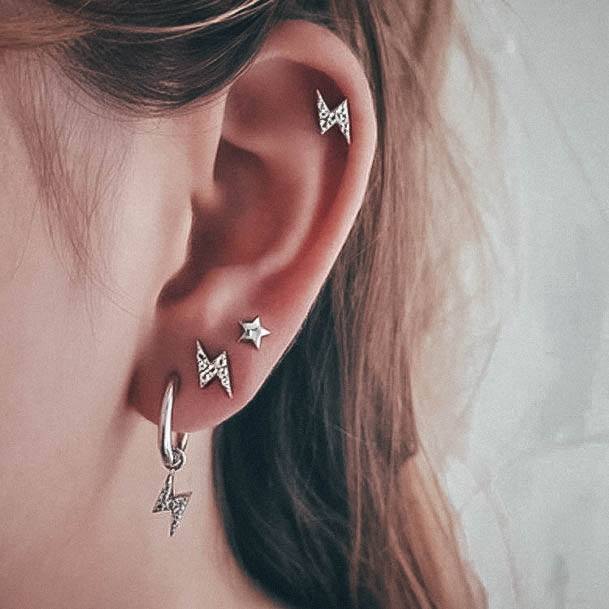 Beautiful Sparkly Bolt Silver Hoop Constellation Piercing Inspiration For Women