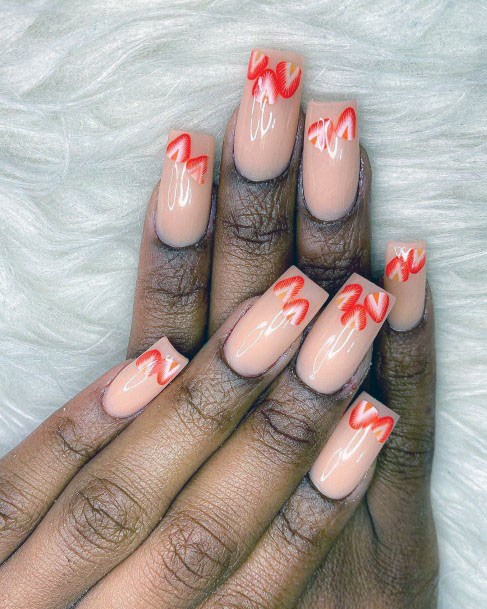 Beautiful Strawberry Tip Squared Nail Design For Ladies