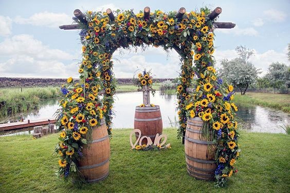 Beautiful Sunflower Arch October Wedding Rustic Decoration Ideas