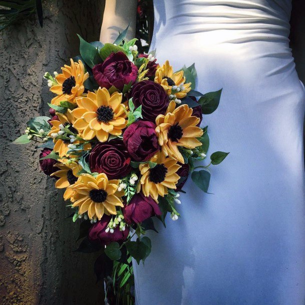 Beautiful Sunflower Pretty Burgandy Floral Bouquet Inspiration Ideas Wedding