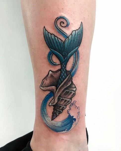 Beautiful Swan And Waves Tattoo Womens Calves