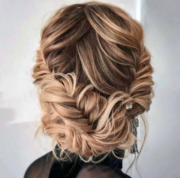 Beautiful Textured Fishbone Braid Updo Hairstyle For Women Pretty