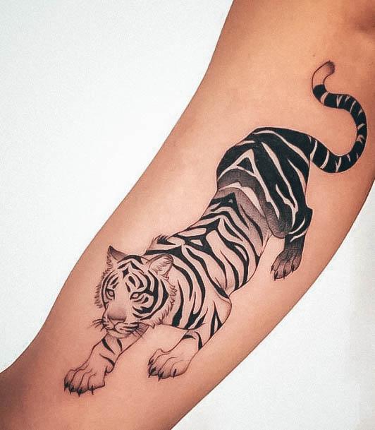 Beautiful Tiger Tattoo Design Ideas For Women Faded Black Ink