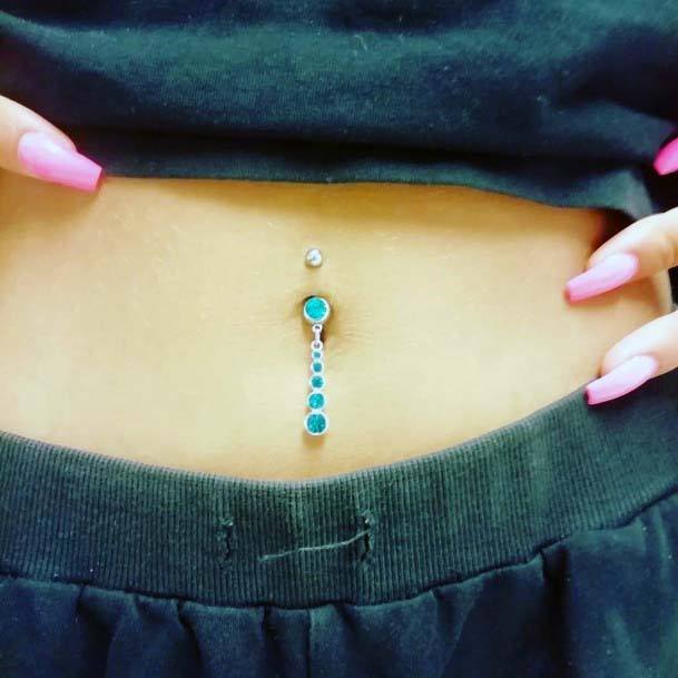 Beautiful Unique Green Turquoise Dangling Belly Button Ring Cool Piercing Design For Women