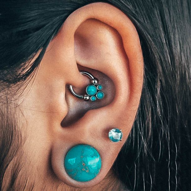 Beautiful Unique Large Turquoise Lobe Guage And Daith Ear Piercing Design Ideas For Women