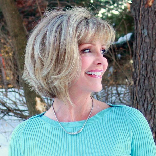 Beautiful Wavy Bob With Bangs Short Haircuts For Women Over 50