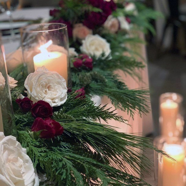 Beautiful Wedding Ideas For Christmas Decoration Ideas Greenery Wreath White Candle Plush Red White Roses