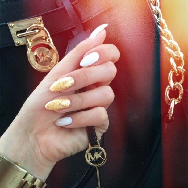 Beautiful White Almond Shaped Nail Design Ideas For Women