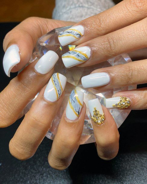 Beautiful White And Gold Nails