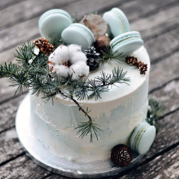 Beautiful White Christmas Wedding Cake Delicious Greenery