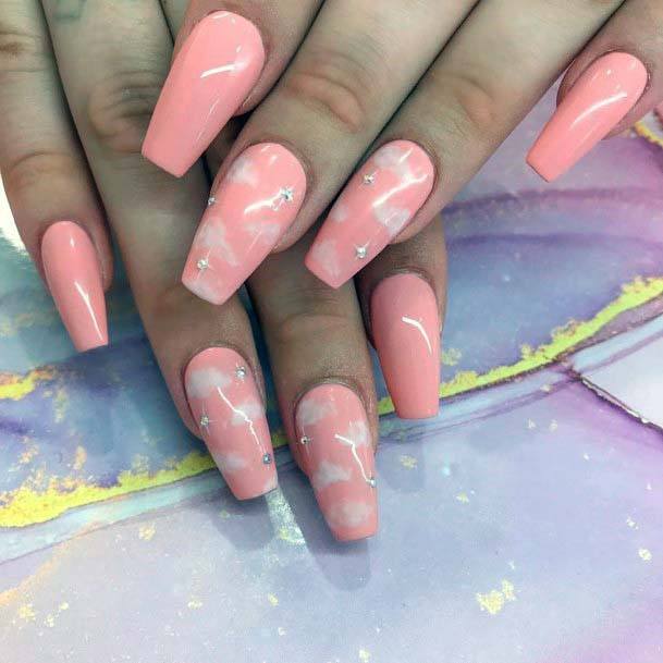 Beautiful White Clouds On Pink Sky Nails