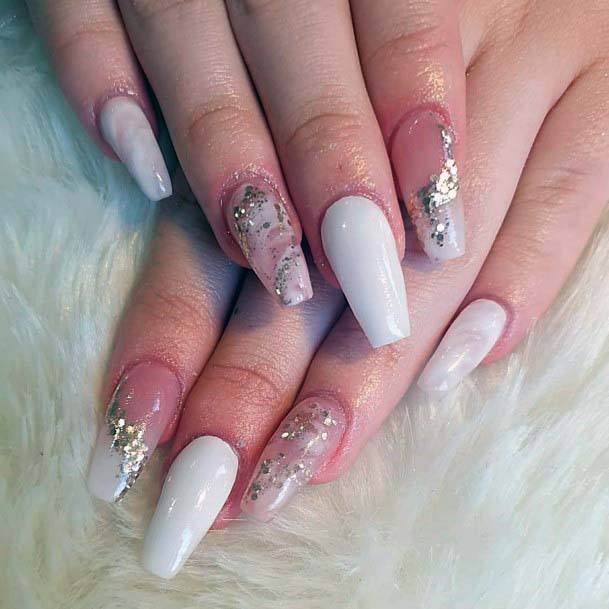 Beautiful White Glittering Nail Art