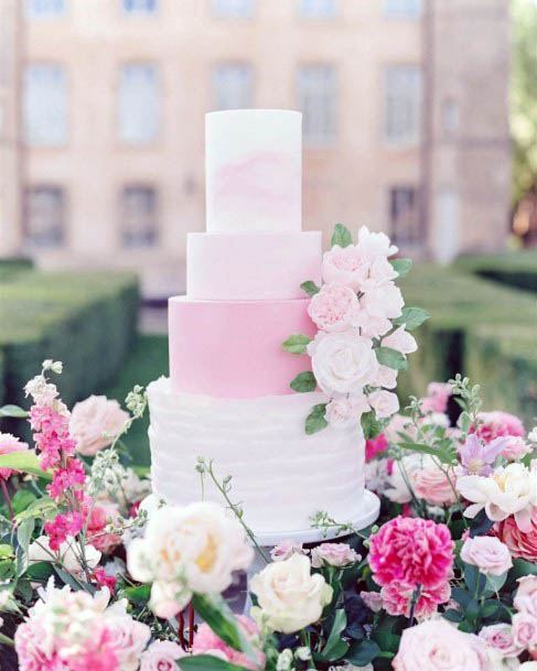 Beautiful White Pink Floral Wedding Cake Table Inspiration Ideas