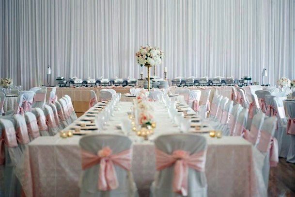 Beautiful White Pink Ribbon Chair Wedding Reception Table Decoration Ideas