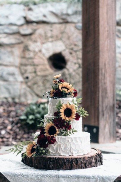 Beautiful White Sunflower Yellow Red Floral Decoration Ideas For Wedding Cake