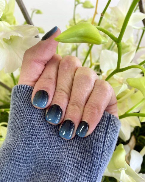 Beautiful Winter Faded Black And Blue Nail Design For Girls