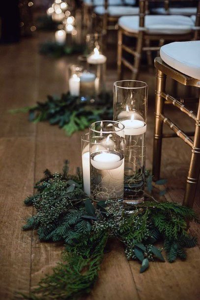 Beautiful Winter Greenery Candle Lit Aisle Decorations Cute