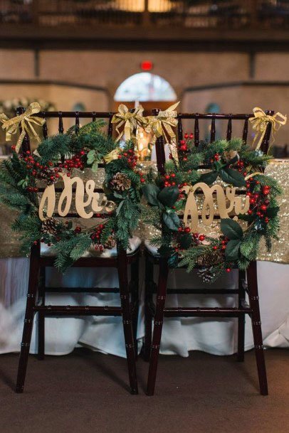 Beautiful Winter Wedding Ideas Mr Mrs Wreath Chair Inspiration