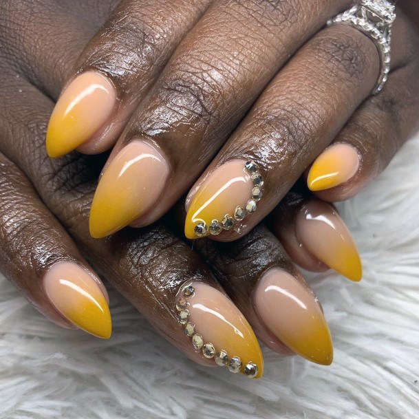 Beautiful Yellow And White Fall Ombre Nail Design Bling For Women