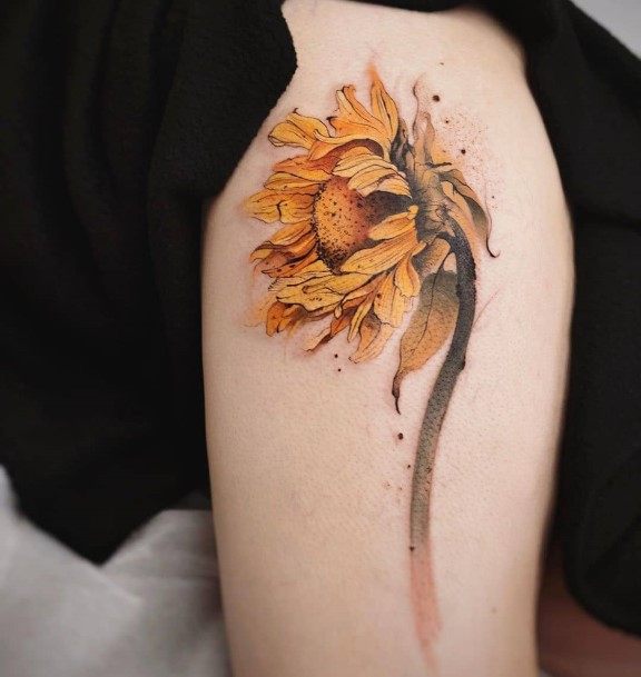 Beautiful Yellow Petalled Floral Tattoo Womens Arms