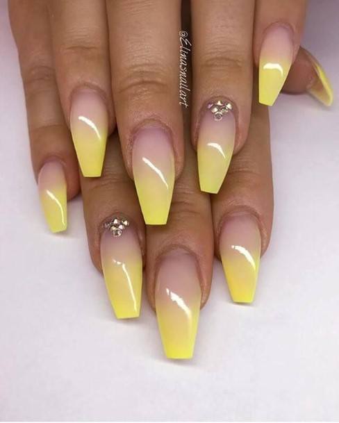 Beautiful Yellow With Diamonds Nail Design Ideas For Women