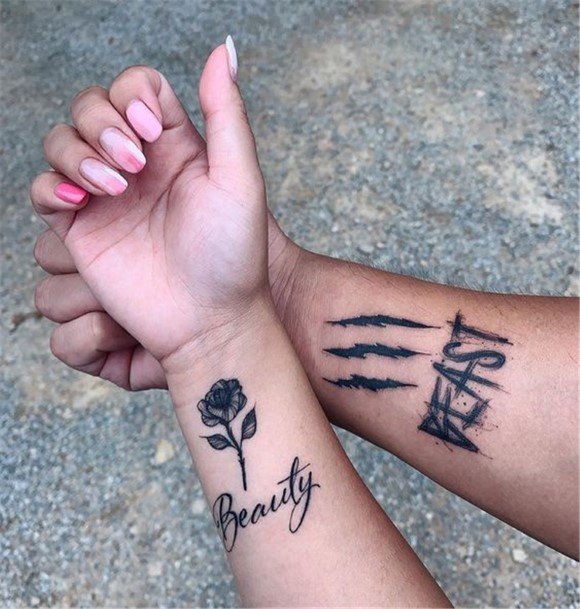 Beauty And The Beast Couple Tattoo Wrists
