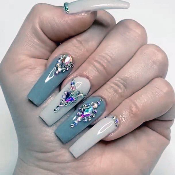 Bedecked Gray White Nail With Diamonds Women