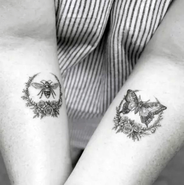 Bee And Butterfly Tattoo Womens Hands