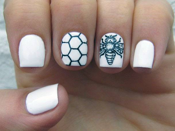 Bee Hive And Honey White Nails For Women