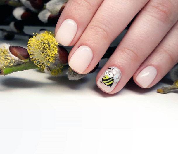 Bee Stamp On Nude Nails Women
